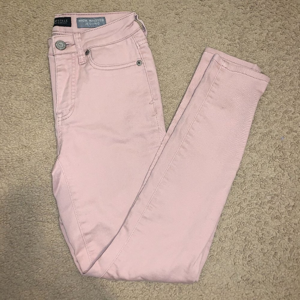 Light Pink Jeggings Skinny Jean Super High Rise